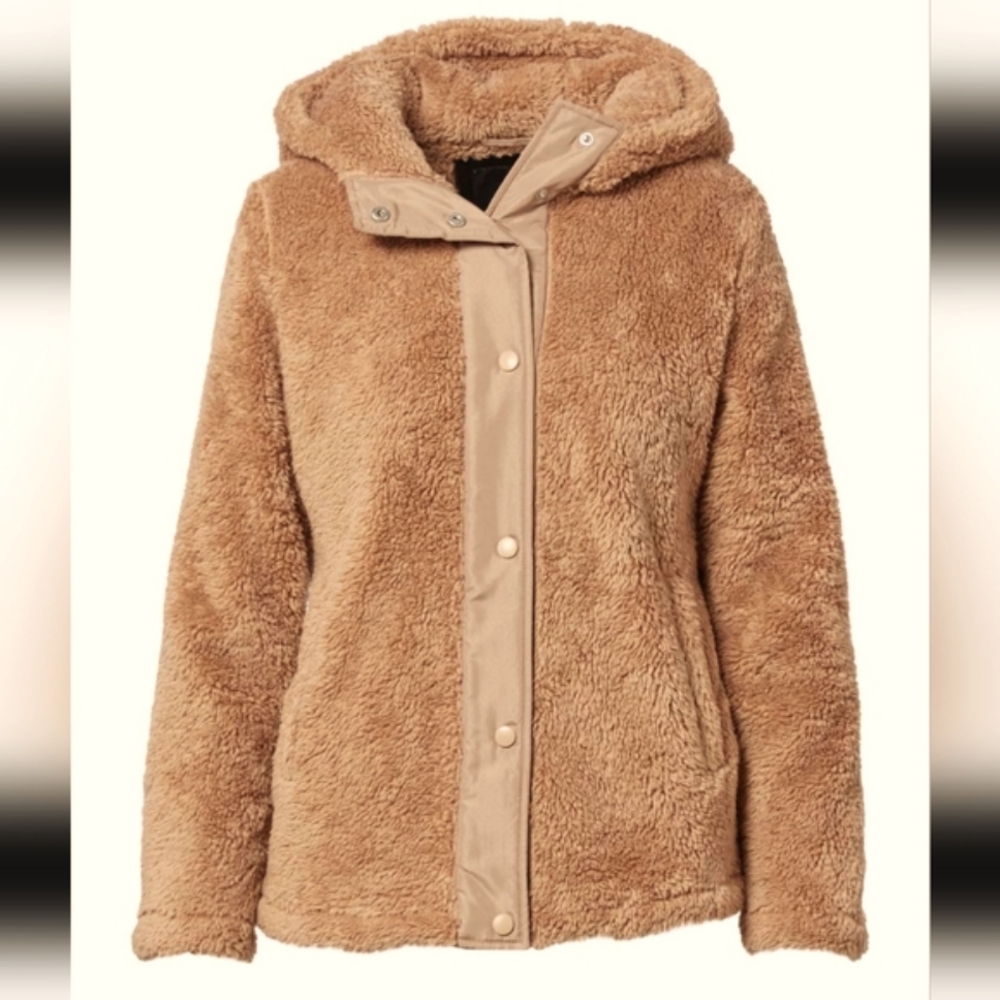 Steve Madden Camel Teddy Snap-Up Fleece Jacket, Size 2X